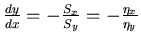 $\frac{dy}{dx}= - \frac{S_{x}}{S_{y}} = - \frac{\eta_{x}}{\eta_{y}}$